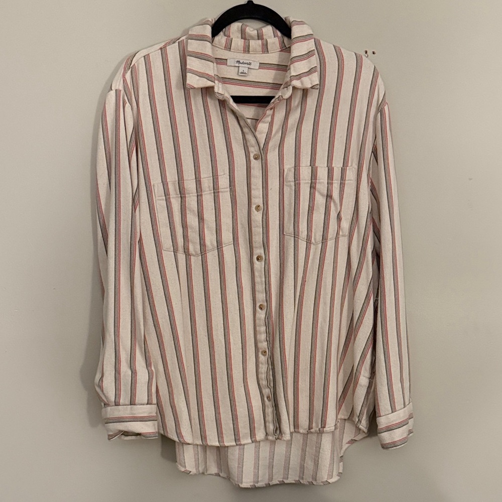 Madewell Cream and Pink Striped Shirt